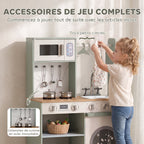 Cuisine enfant jouet d'imitation, dinette enfant avec cuisinière, évier, micro-ondes, 5 accessoires, vert