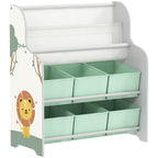 Meuble rangement enfant, rangement jouet enfant, 6 tiroirs en tissu et étagère à deux niveaux, 63x30x71cm, vert