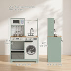 Cuisine enfant jouet d'imitation, dinette enfant avec cuisinière, évier, micro-ondes, 5 accessoires, vert