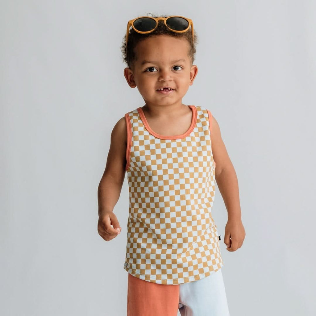 Kids' Bamboo Racerback Tank | Blue Smilies
