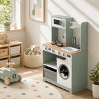 Cuisine enfant jouet d'imitation, dinette enfant avec cuisinière, évier, micro-ondes, 5 accessoires, vert