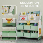 Meuble rangement enfant, rangement jouet enfant, 6 tiroirs en tissu et étagère à deux niveaux, 63x30x71cm, vert