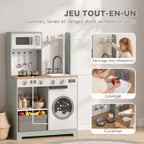 Cuisine enfant jouet d'imitation, dinette enfant avec cuisinière, évier, micro-ondes, 5 accessoires, vert