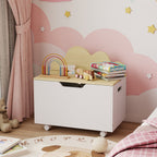 Coffre à jouet enfant sur roulettes, coffre de rangement enfant avec couvercle rabattable, 59 x 30 x 53 cm, blanc