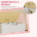 Coffre à jouet enfant sur roulettes, coffre de rangement enfant avec couvercle rabattable, 59 x 30 x 53 cm, blanc