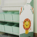 Meuble rangement enfant, rangement jouet enfant, 6 tiroirs en tissu et étagère à deux niveaux, 63x30x71cm, vert