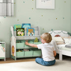 Meuble rangement enfant, rangement jouet enfant, 6 tiroirs en tissu et étagère à deux niveaux, 63x30x71cm, vert