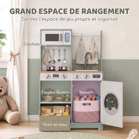Cuisine enfant jouet d'imitation, dinette enfant avec cuisinière, évier, micro-ondes, 5 accessoires, vert