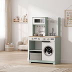 Cuisine enfant jouet d'imitation, dinette enfant avec cuisinière, évier, micro-ondes, 5 accessoires, vert