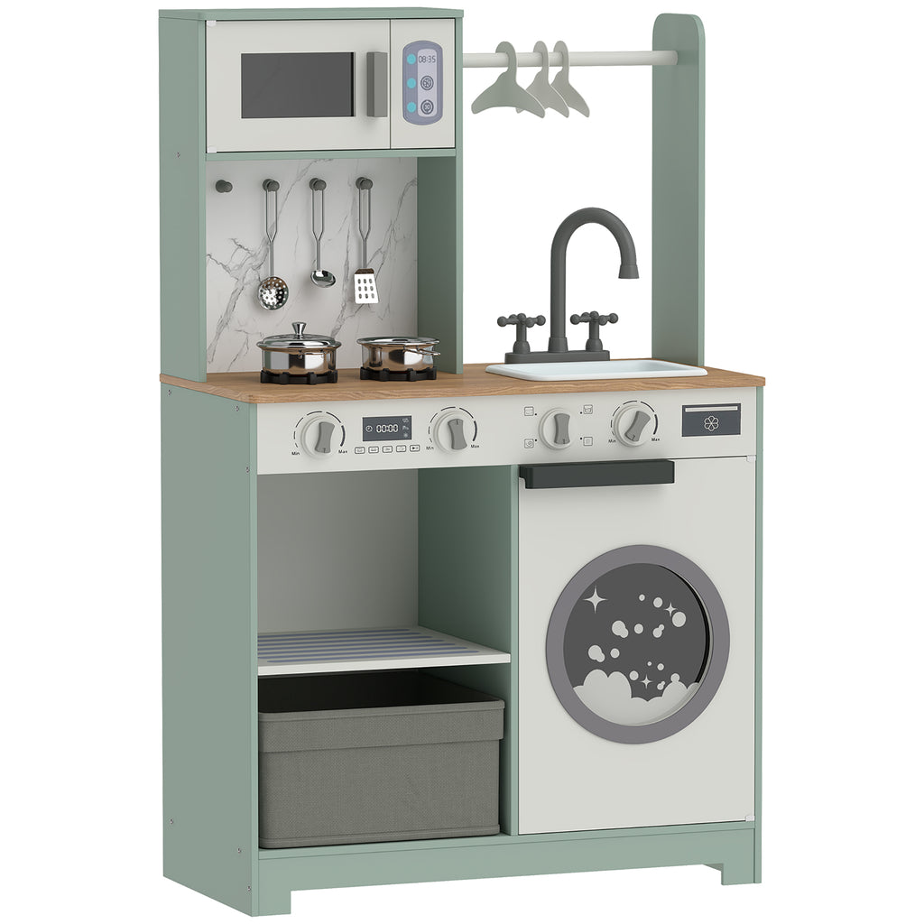 Cuisine enfant jouet d'imitation, dinette enfant avec cuisinière, évier, micro-ondes, 5 accessoires, vert