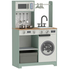 Cuisine enfant jouet d'imitation, dinette enfant avec cuisinière, évier, micro-ondes, 5 accessoires, vert
